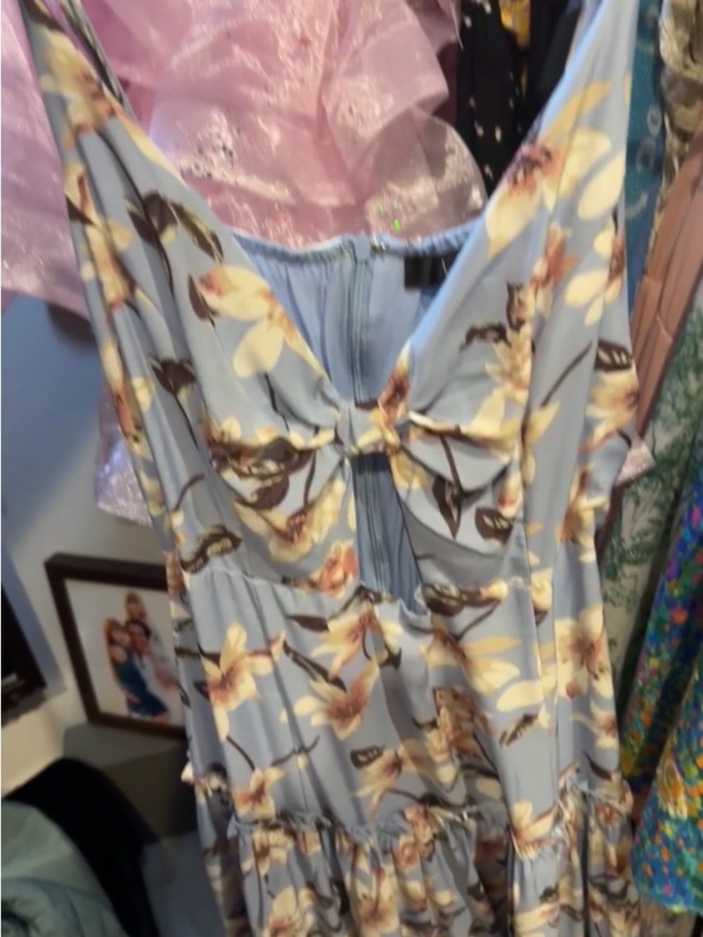 Light Blue Floral Tie-Front Maxi Dress